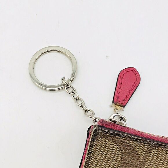 Coach Mini Skinny ID Case in Signature Brown Canvas & Cherry Leather F16107 Keys - Picture 7 of 12